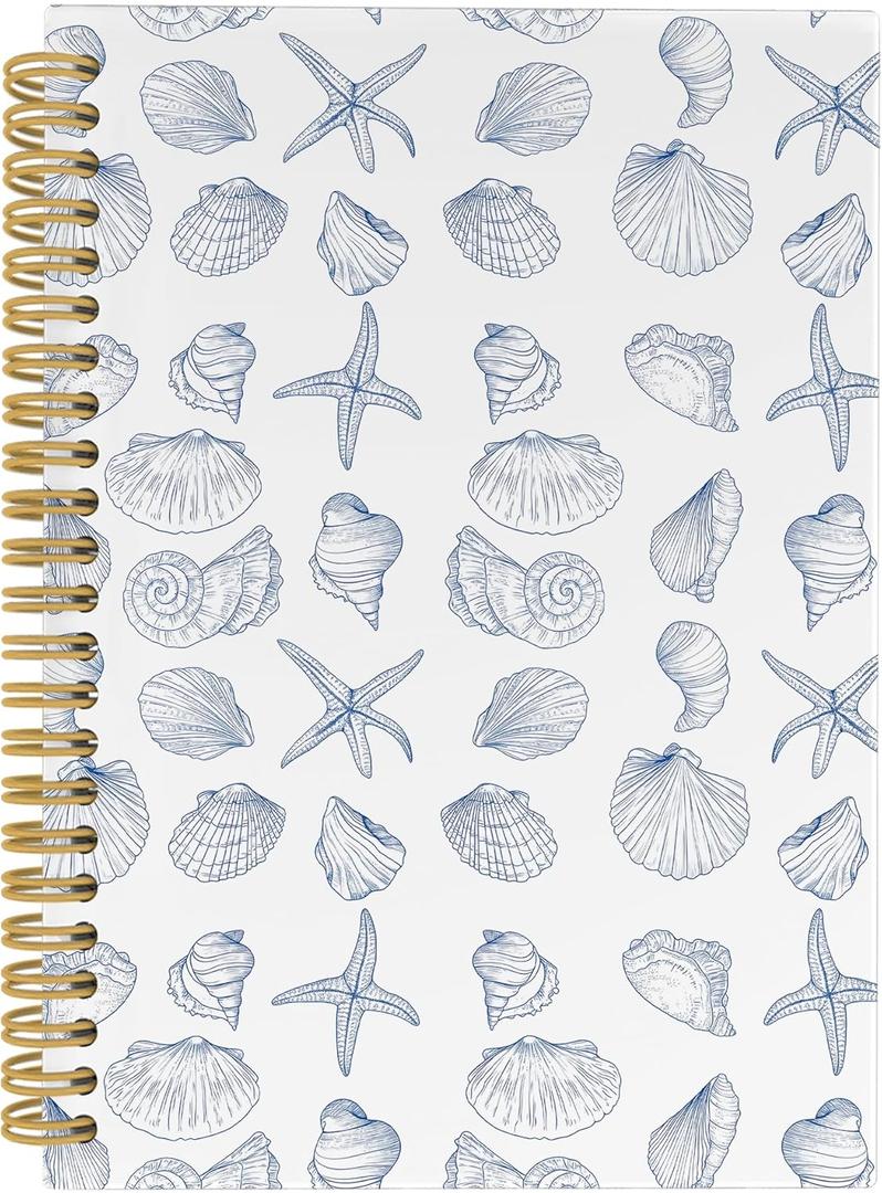Vintage Ocean Blue Coast Notebook, Summer Seashell Starfish Journal Notebooks for Girls Women, Trendy Coastal Coquette Stuff Planner School Supplies Hardcover Spiral Notebook 5.5x8.3 Inch