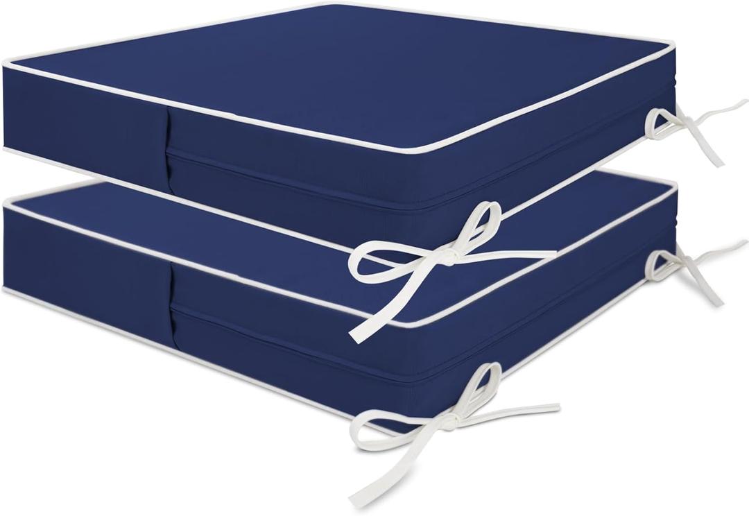 Patio Chair Cushion 20x20x4 Inch Outdoor Waterproof Seat Cushions Indoor Double Piping Durable Comfortable Square Dining Chair Pads Blue with Zipper Chair Pad-Set of 2