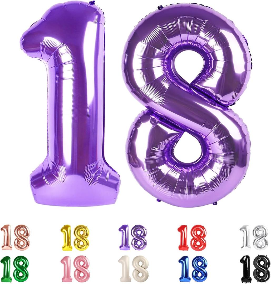 18 Balloon Numbers, Numbers 18 Balloons 40 In, 18th Birthday Decorations for Boys Girls, 81st Purple Birthday Big Party Decorations for Engagement, Celebration Party, Graduations