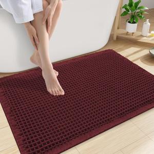 Smiry Waffle Bath Mat 30x20, Extra Soft Absorbent Bathroom Rugs, Non Slip Machine Washable Quick Dry Bath Rugs for Bathroom Floor, Tub, Shower, Home Decor Accessories, Burgundy