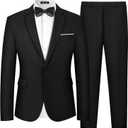 MAGE MALE Men's 2 Piece Suit One Button Slim Fit Formal Wedding Prom Tuxedo Suits Blazer Pants with Bow Tie Set (Black-notch Lapel-3)