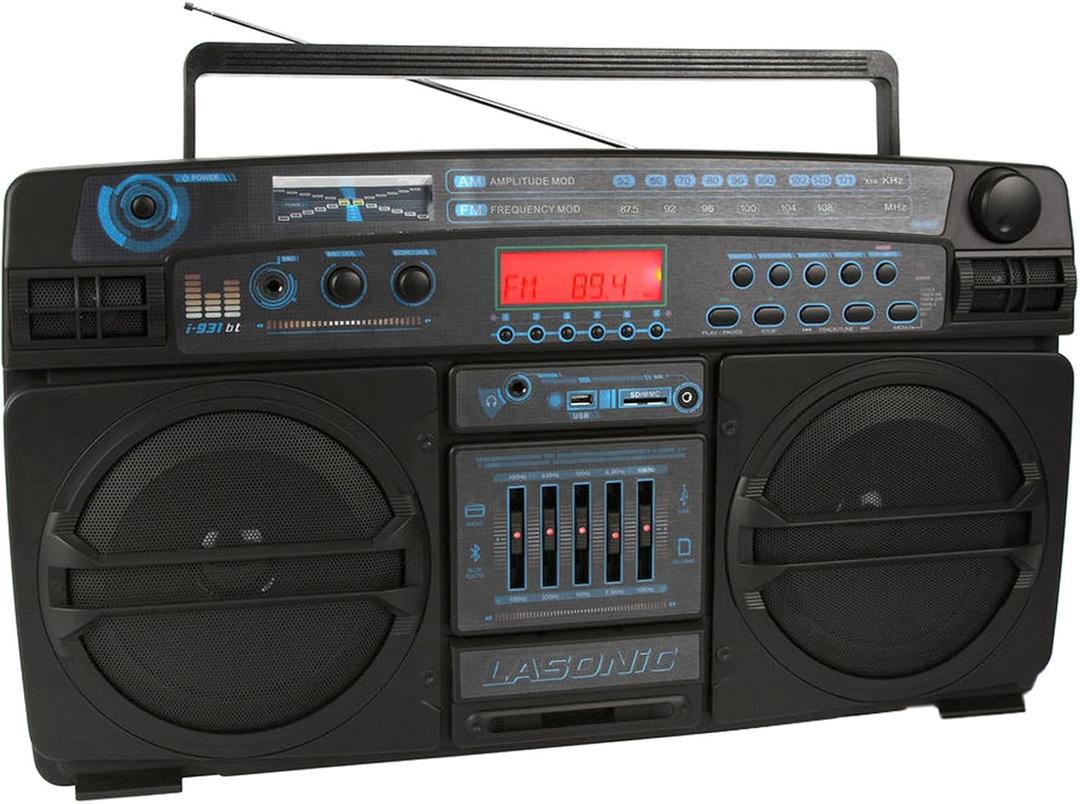 Lasonic i-931BT BoomBox BLUETOOTH AM/FM EQ USB SD AUX w/ Remote Built-In Battery, Black