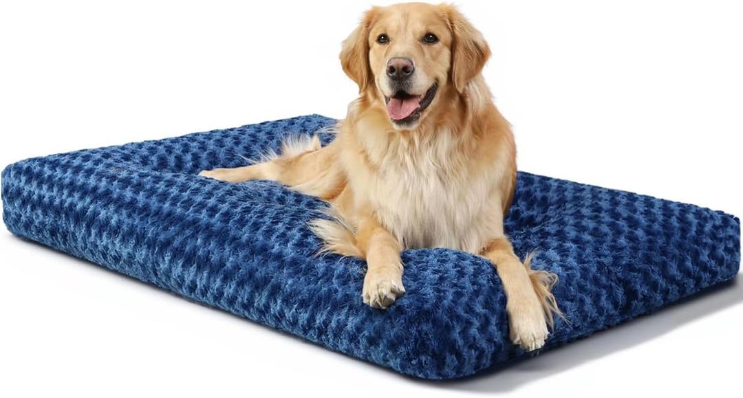 KSIIA Washable Dog Bed Comfy Dog Crate Pad Deluxe Plush Pet Bed Non-Slip Kennel Pad for Large Dogs, 41" x 27", Blue