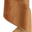 HUIHUANG Velvet Wired Ribbon 4 inch Copper Double-Sided Glitter Wire Christmas Tree Ribbon for Christmas Tree, Wreaths, Tree Top Bows, Garland, Home Decor, Fall Decor- 10 Yards