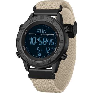 Men's Pedometer Step Counter Watch Military Compass Watches Nylon Strap Digital Sport Waterproof Tactical Wrist Watch Calories Tracker Metronome Watches Dual Time LED Stopwatch, No Bluetooth No App