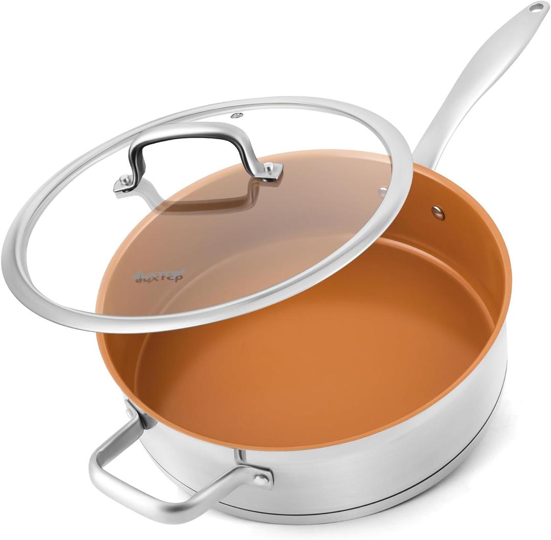 duxtop pro Ceramic Saute Pan, 11.6 Inch Nonstick Frying Pan without PFAS, PTFE, or PFOA, Stainless Steel Base Deep Skillet for All Cooktops, Oven & Dishwasher Compatible