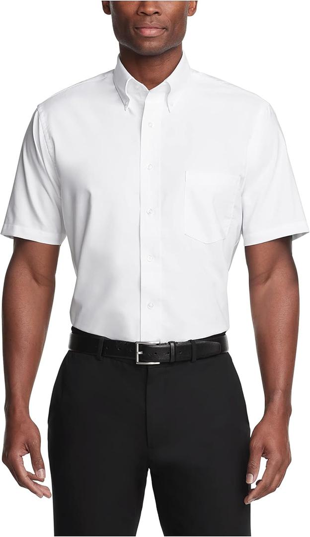 Van Heusen Men's Short Sleeve Regular Fit Oxford Solid Dress Shirt (17.5"-18" Neck, White)