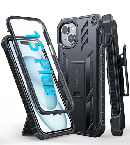 FNTCASE for iPhone 15 Plus Case: Drop Protection Rugged Belt-Clip Holster & Kickstand Military Grade Matte Textured TPU Shockproof Durable Protective Phone Cover 6.7 inch