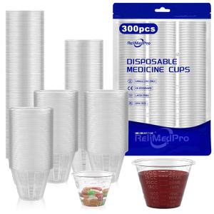 Disposable Medicine Cups Graduated, Bulk Pack of 300, 1 oz (30ml) Small Plastic Measuring Cup for Liquid Medication, Paint, epoxy, Pill and Resin