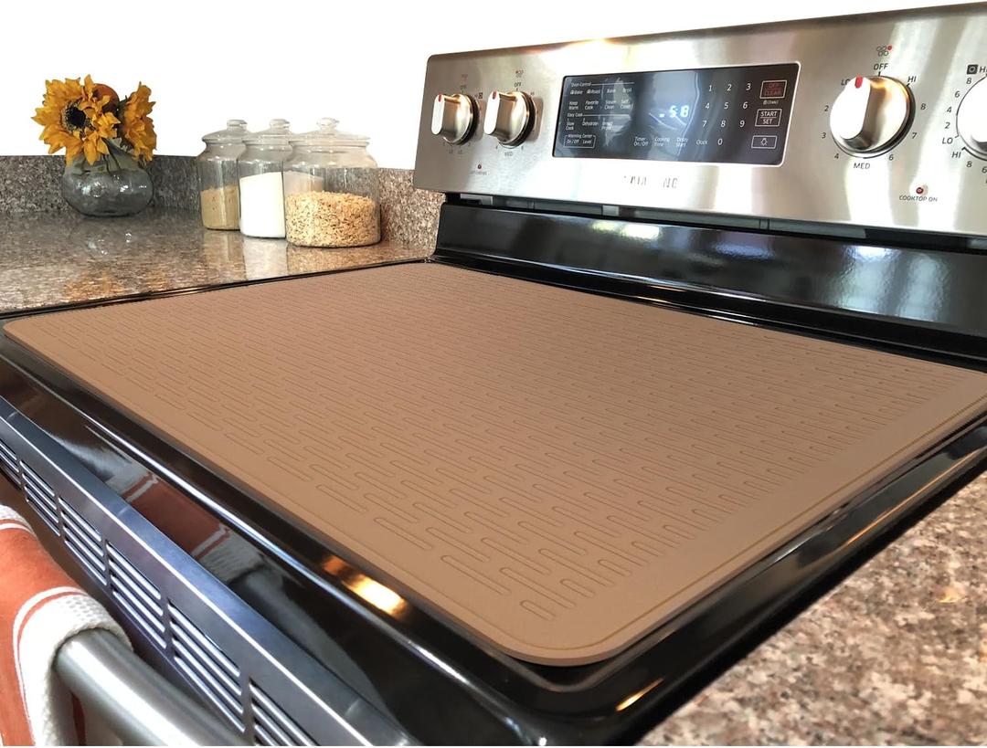 Stove Top Cover for Electric Stove - Silicone Stove Mat for Glass Top, Glass Cooktop Protector, XL Dish Drying Mats For Kitchen,Oven Covers for Electric Stove (Caramel,28 x 20)