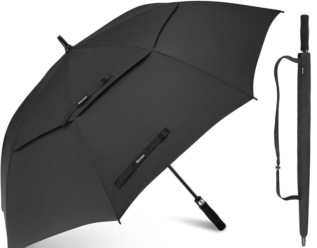 Gonex 54/62/68/72/80 Inch Extra Large Golf Umbrella, Automatic Open Travel Rain Umbrella with Windproof Water Resistant Double Canopy, Oversize Vented Umbrellas for 2-3 Men and UV Protection, Multiple Colors (Black)