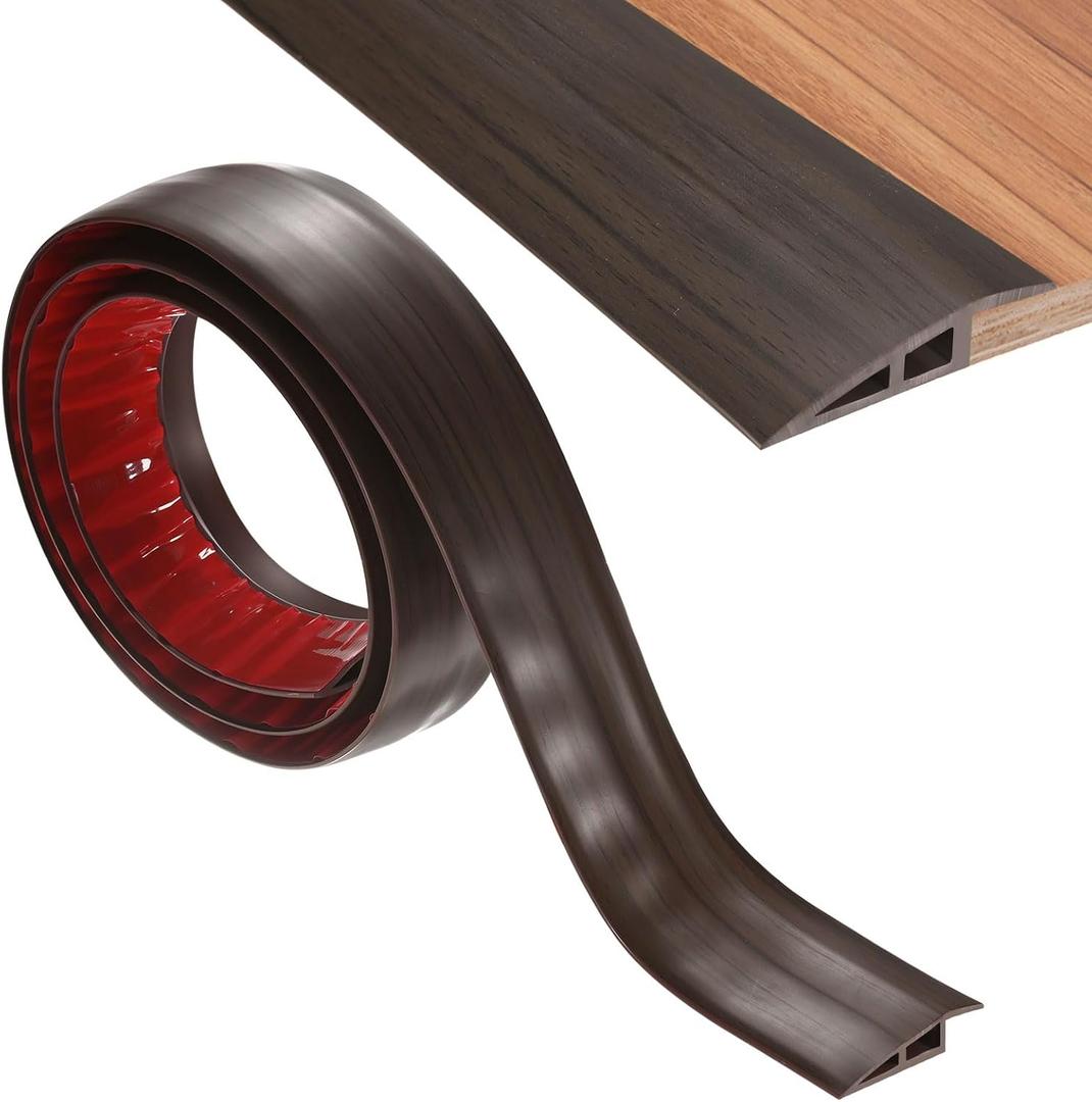 M METERXITY Floor Transition Strip, 6.56FT PVC Door Transition Strip Self Adhesive Suitable for Doorways/Tile/Carpet, Floors Cover Heights Within 3/5Inch(15mm) [Dark Brown Wood Grain]