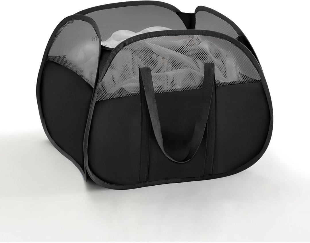 TECHMILLY Pop Up Foldable Laundry Basket, 90L Large Capacity Square & Tear Proof Laundry Hamper with Reinforced Handles for Dirty Clothes Storage in Dorm, Laundry Room, Bathroom, Black(Fabric) (1Pack)