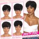 PEACOCO Pixie Cut Wigs Human Hair Short Wigs for Black Women Natural Straight Glueless Pixie Wig with Bangs Layered Virgin Short Wigs for Women 1B (244)
