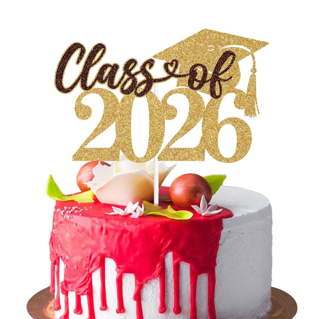 Class of 2026 Cake Topper, Congrats Grad/You Did It, Congratulations High School College Graduation Party Decorations, Gold and Brown Glitter