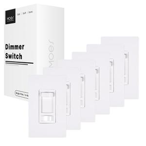 MOES Dimmer Light Switches 6 Pack, 3 Way & Single Pole Dimmable Switch for LED,CFL,Incandescent,Halogen, 600Watt Max,Dimming Slide for Bedroom Hallway, No Neutral Wire Required(6 White)