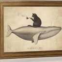 Vintage Gold Framed Funny Black Cat Canvas Wall Art Retro Maximalist Painting Picture Whale Wall Decor Abstract Poster Print Artwork for Bathroom Living Room Bedroom Home Decoration 9x11in