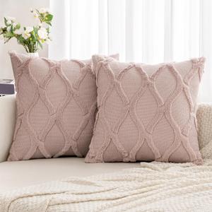 MIULEE Spring Decorative Throw Pillow Covers Blush Pink 20x20 Inch Set of 2, Soft Plush Faux Wool Couch Cushion Covers Farmhouse Throw Pillows for Couch Bed Sofa Living Room (20" x 20" (Pack of 2))