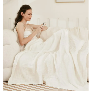 EMME Cotton Blanket Queen Size for Bed Soft Large Muslin Bed Bedspread 90"x90" Lightweight Breathable White Blanket All Season Gauze, White