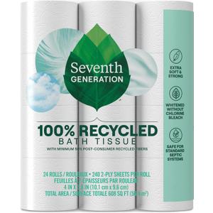 Seventh Generation Toilet Paper White Bathroom Tissue 2-ply 100% Recycled Paper without Chlorine Bleach 24 count, Pack of 2 Seventh Generation Toilet Paper White Bathroom Tissue 2-ply 100% Recycled Paper without Chlorine Bleach 24 count, Pack of 2