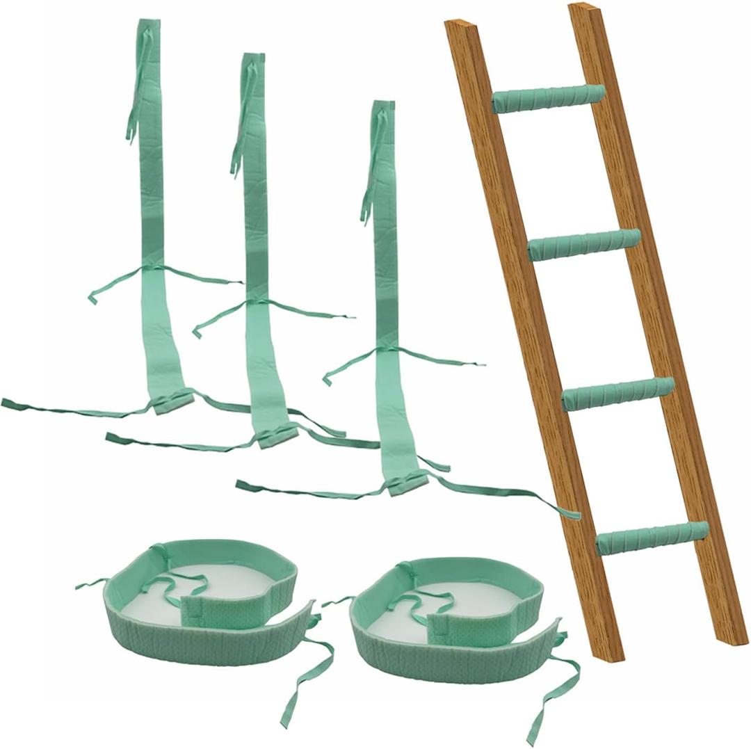 2 x 5pcs Bunk Bed Ladder Pads with The 3 Pcs Cotton Tape Fasten,Spiral Covering Type Fixed Anti-Slip,Suitable for Anti-Slip of Iron Pipes (2x39.37 Inch) (Pale Green)
