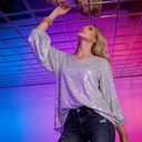 MAYSTEPPE Women Sequin Top Sexy V Neck Balloon Long Sleeve Sequin Shirt Sparkly Glitter Party Tops Blouse for Party Club (Silver, S)