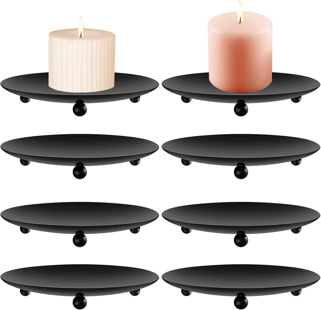 8 PCS Iron Plate Candle Holder,Candle Stand for LED & Wax Candles,Black Candle Holders Iron Plate,4" Decorative Pillar Candle Plate for Incense Cones Spa Weddings