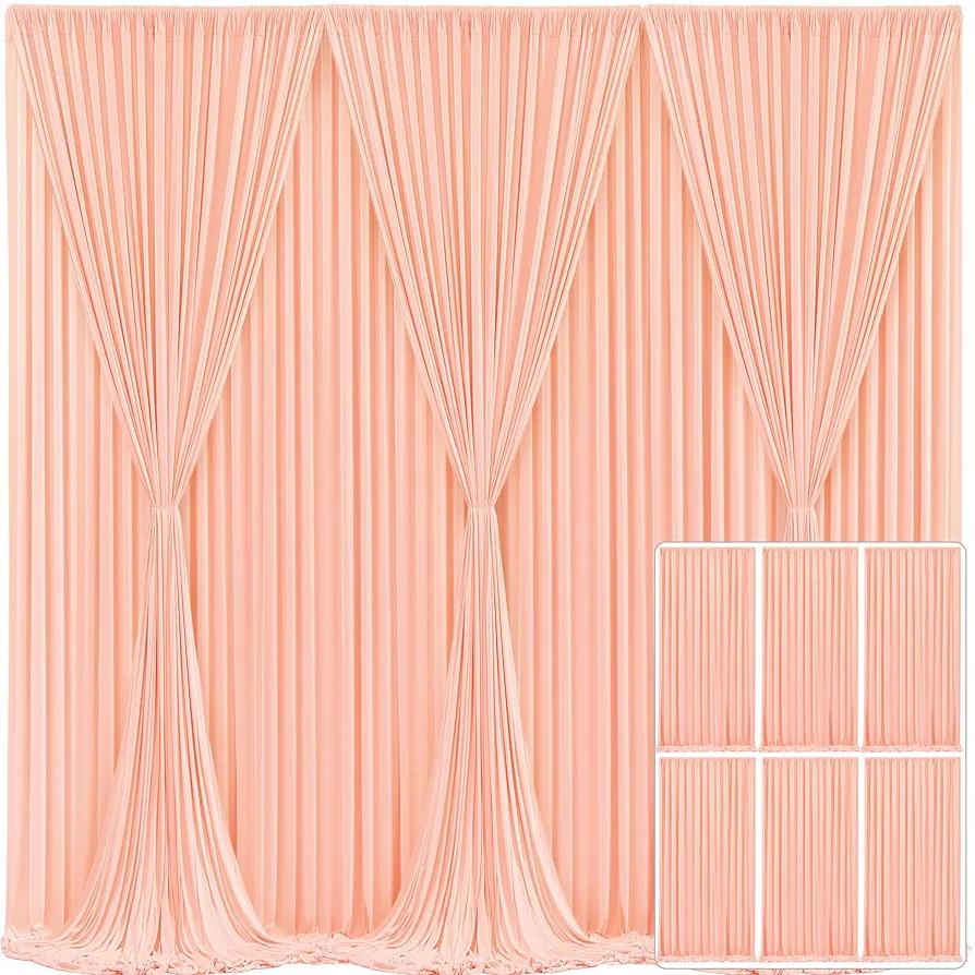6 Panels Peach Backdrop Curtain for Parties Baby Shower Wrinkle Free Peach Photo Curtains Backdrop Drapes Fabric Decoration for Wedding Birthday Party 30ft(W) x 10ft(H)