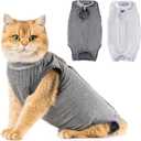 Avont 2 Pack Cat Recovery Suit - Kitten Onesie for Cats After Surgery, Surgical Spay Recovery Suit Female for Abdominal Wounds or Skin Diseases Protection -Grey/Dark Grey, Small