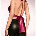 SOLY HUX Women's Deep V Neck Cut Out Halter Top Tie Backless Asymmetrical Hem Summer Tops Solid Burgundy Large (Red)