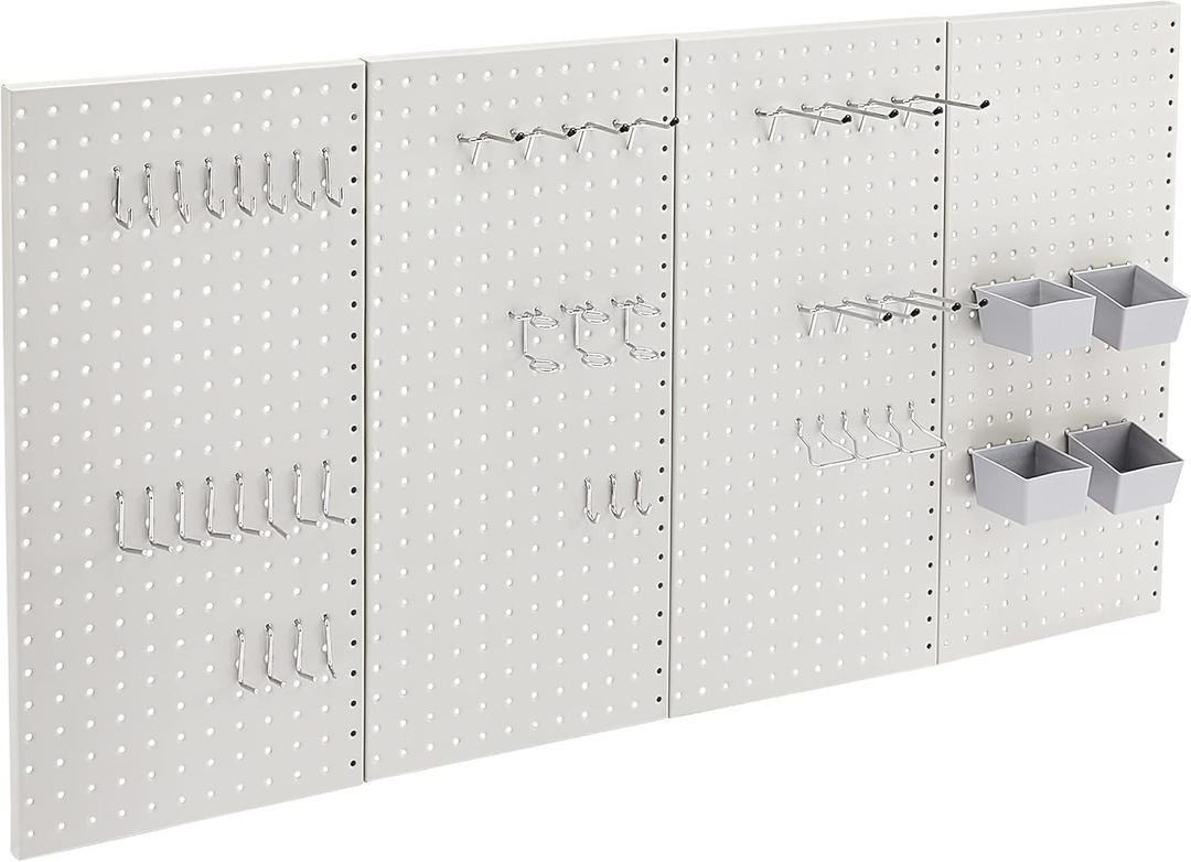 Amazon Basics Rectangular Metal Pegboard Wall Organizer, Tool Storage Organization System, Rust and Scratch Resistant, 48-Piece Kit, Gray