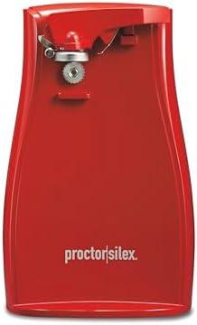 Proctor Silex Power Electric Automatic Can Opener for Kitchen with Knife Sharpener, Twist-off Easy-Clean Lever, Cord Storage, Red (75226)