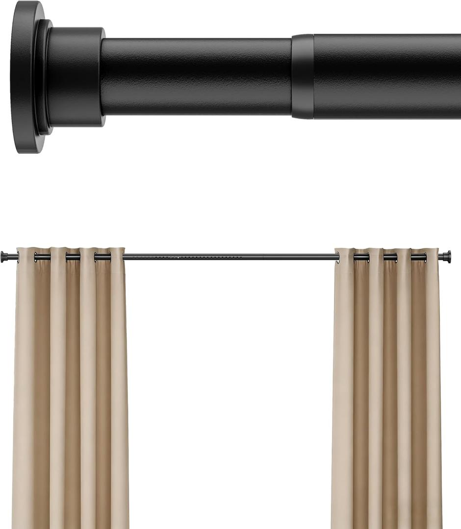 Heavy Duty Tension Curtain Rod by EZFurni, 35 to 76 Inches, Anti-Slip Spring Loaded Curtain Rods No Drilling, Apartment Renter-Friendly Tension Rod for Windows, Bathroom, Closet & Door, Black