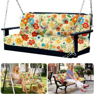 Porch Swing Cushions 2 Seater Replacement Thicken 5" Waterproof & Fade Resistant Swing Cushions for Outdoor Furniture Bench Patio Swing Cushion with Backrest & Ties(Color Floral 48x40x5inch)