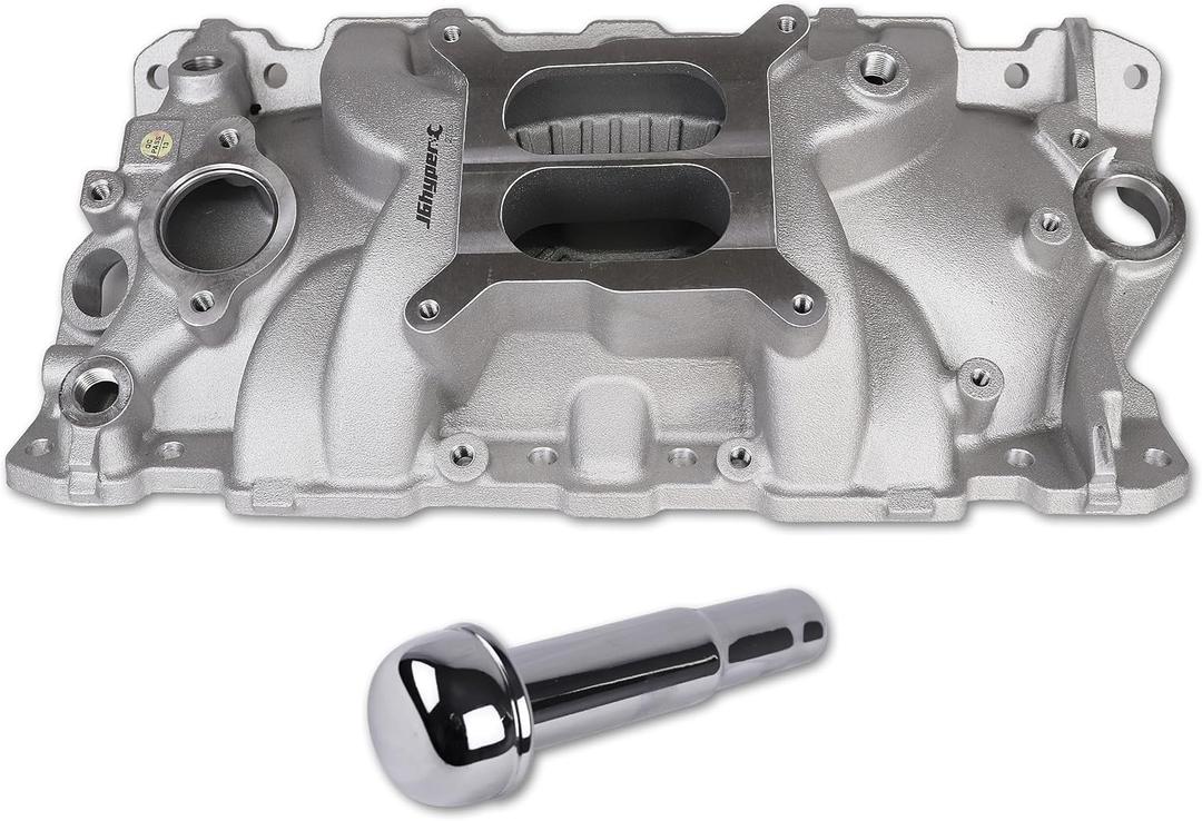 2703 Intake Manifold Aluminum Dual Plane with Oil Fill Tube Compatible with Chevy Small Block SBC 305 327 350 1955-1986 262-400 V8 Engine