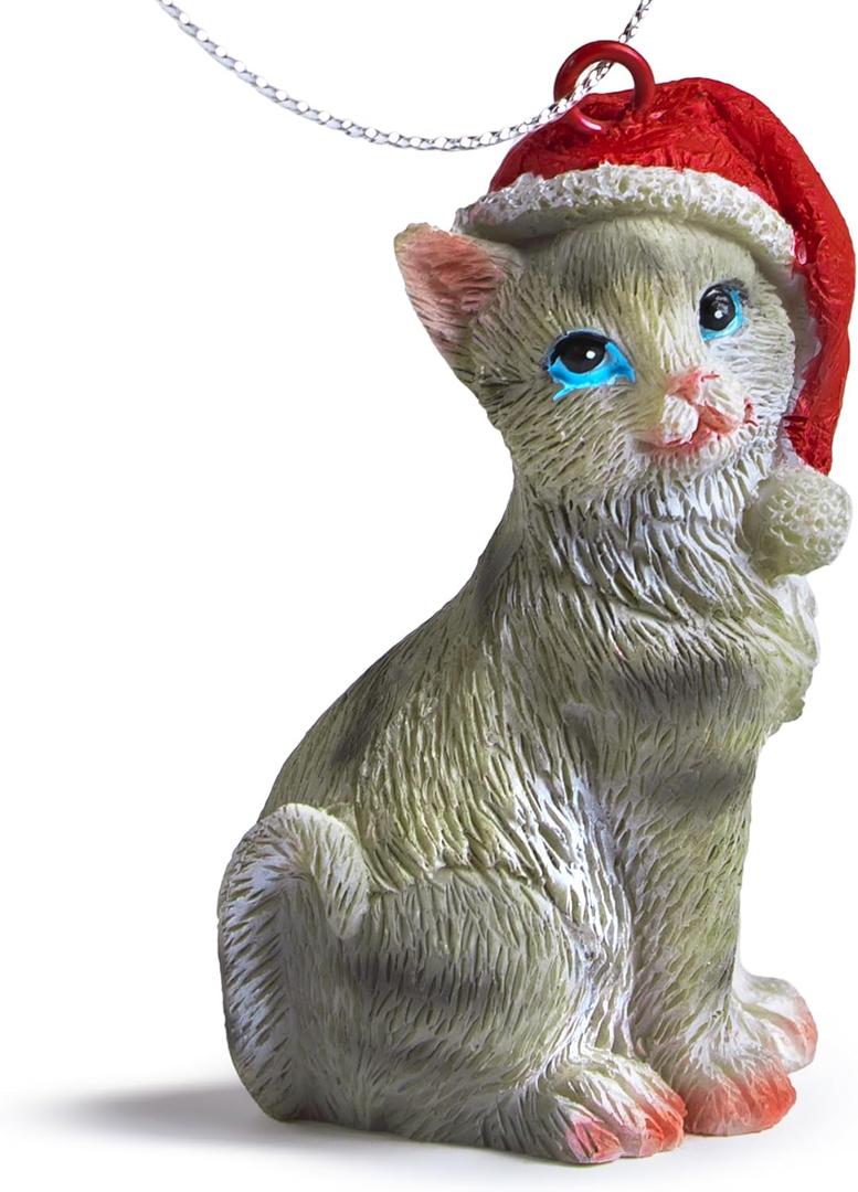 2 x Yuletide Designs Cat Figurine Christmas Ornaments (Gray Tabby)