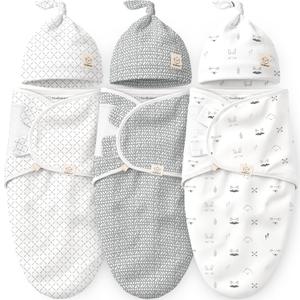KeaBabies 3-Pack Organic Swaddles for Newborns Girls, Boys with Hats - Soft Cotton Baby Sleep Sacks 0-3 Months, Breathable Baby Hats and Swaddles 0-3 Months, Newborn Essentials Must Haves (Nordic)