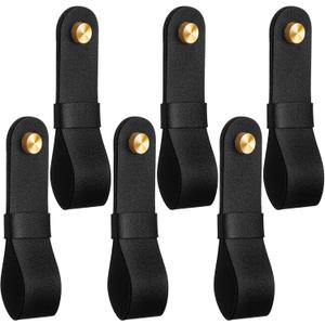 6 Pcs Leather Curtain Rod Holders PU Leather Curtain Rod Bracket Mounted Loop Straps with Screws and Plastic Wall Plugs, Boho Pole Hanger Hook for Towel Oar Home Wall Display Decor (Black)