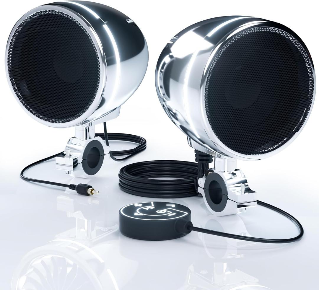 GoHawk Motorcycle Bluetooth Speakers with LED Ring, 4" Waterproof Motorcycle Stereo System, Built-in Amplifier Audio Music Player w/USB AUX for Harley ATV Scooter 4-Wheeler, AN4-Halo Chrome
