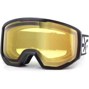 EXP VISION Ski/Snowboard Goggles for Men Women, OTG Snow Goggles Anti Fog UV Protection (Black Frame Yellow)