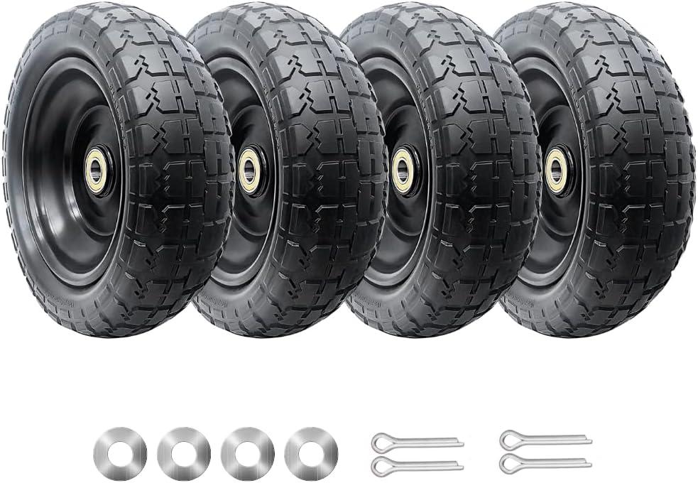 10-Inch Solid Replacement Tire and Wheel 4.10/3.50-4" - Flat Free Tires for Cart, Dolly, Hand Truck, Generator, Lawnmower, Garden Wagon with 5/8 Axle Bore Hole - Double Sealed Bearings (4)