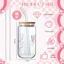 2 Pcs Coquette Pink Bow Glass Cups with Lids and Straws Aesthetic 16 oz Icon Juice Iced Coffee Cups Preppy Cute Bow Stuff Tumbler Mug Drinking Glasses, with Cleaning Brush