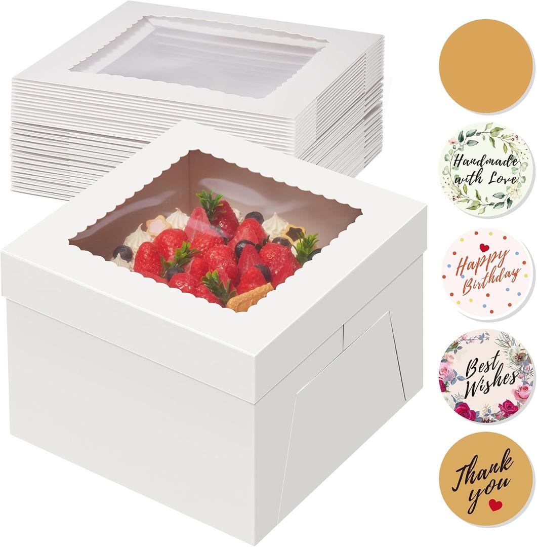 Kootek 15 Pack Cake Boxes 12 inch, 12x12x8 Tall Cake Box with Clear Window