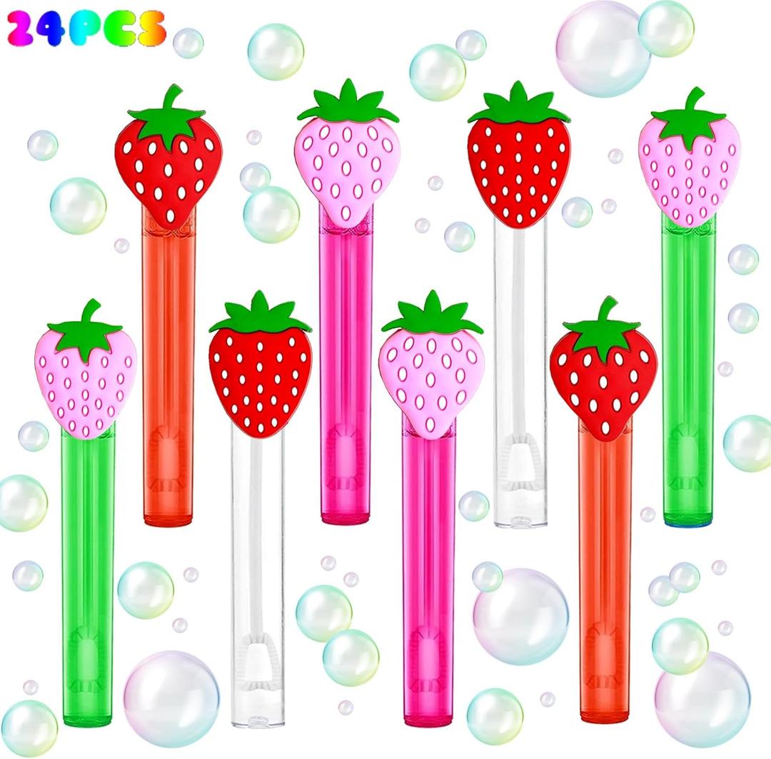 uoyoi Strawberry Party Favors,24Pcs Strawberry Bubble Wands for Kids,Sweet Berry Bubble Wand for Birthday Party Supplies,Pinata Baby Shower Goodie Bag Stuffers Gift