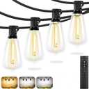 Brightever 60FT Outdoor String Lights with Remote, 3 Color in 1 LED String Lights for Outside with 19 Shatterproof ST38 LED Bulbs, 3 Modes 2 Timer Outside Lighting for Patio, Deck, 2700K/4000K/5000K