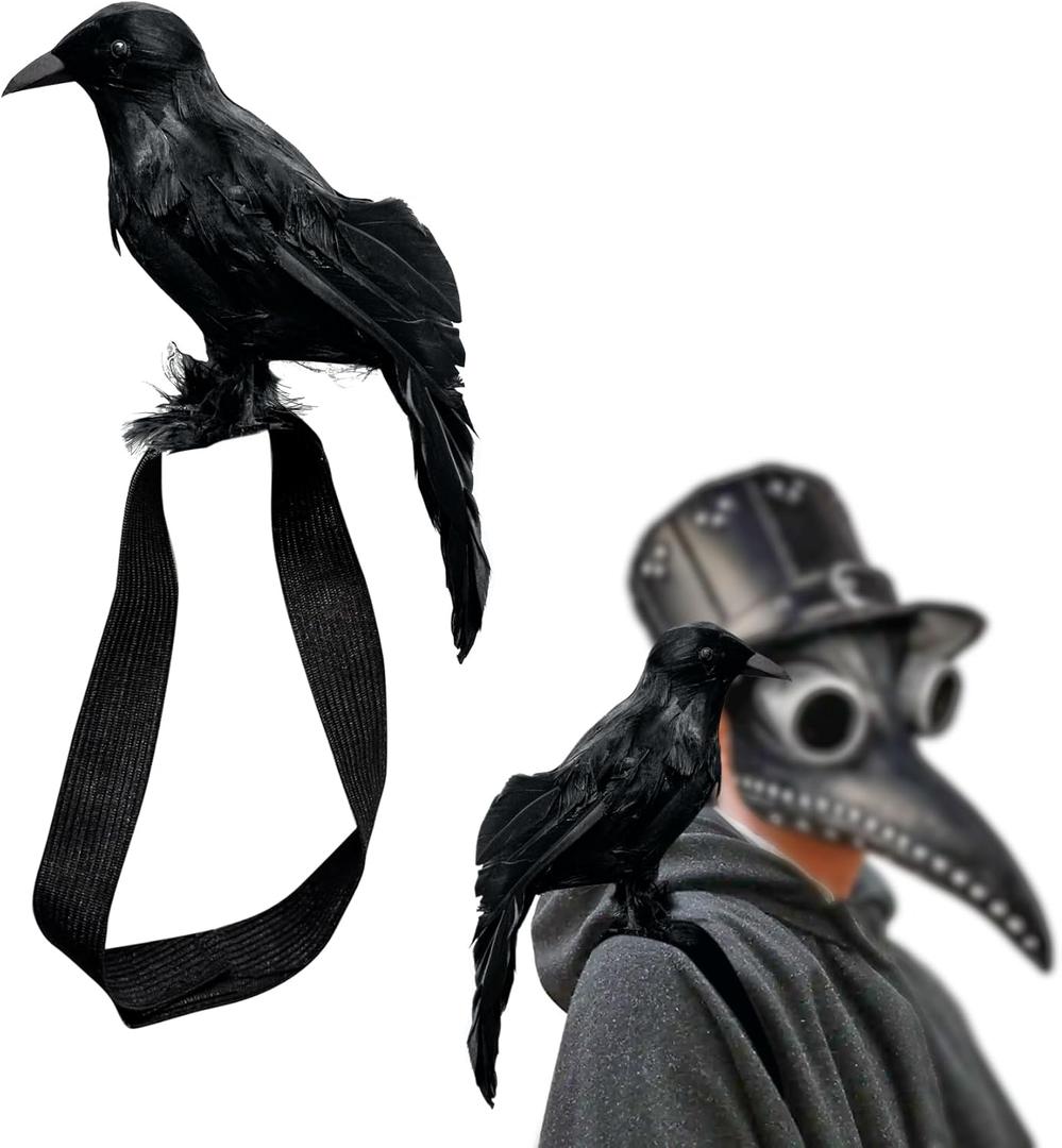 Yinxiang Jie Black Feathered Crow Statue, Shoulder Strap Style Halloween Party Decoration, Outdoor Bird Props for Holiday Decoration, Shoulder Strap Crow