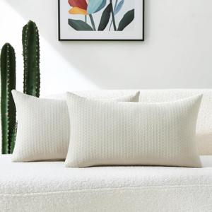 FUTEI Beige Decorative Throw Pillow Covers 12x20 Inch Set of 2,Soft Chenille Triangle Check Pattern Pillow Case,Modern Home Decor for Couch Bed Living Room