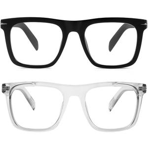 Gleyemor Blue Light Glasses for Men Women Trendy Square Frame Blue Light Blocking Lens Computer Glasses (2-pack (Black + Light Grey))