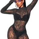 EHSUYAB Women Sexy Fishnet Full Bodysuit, Mesh Lace Poster Jumpsuit Glow Party Rave Outfits, Body Stockings Halloween Costume (Dark Grey), ONE - SIZE