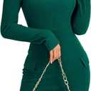 LYANER Women's Square Neck Long Sleeve Ribbed Knit Party Bodycon Mini Dress with Pockets (Green, XL)